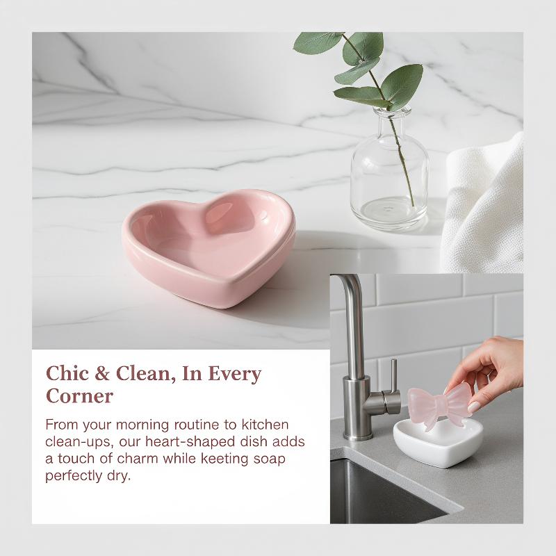 Vanity Home Decor - Cute Bow Heart Shaped Ceramic Soap