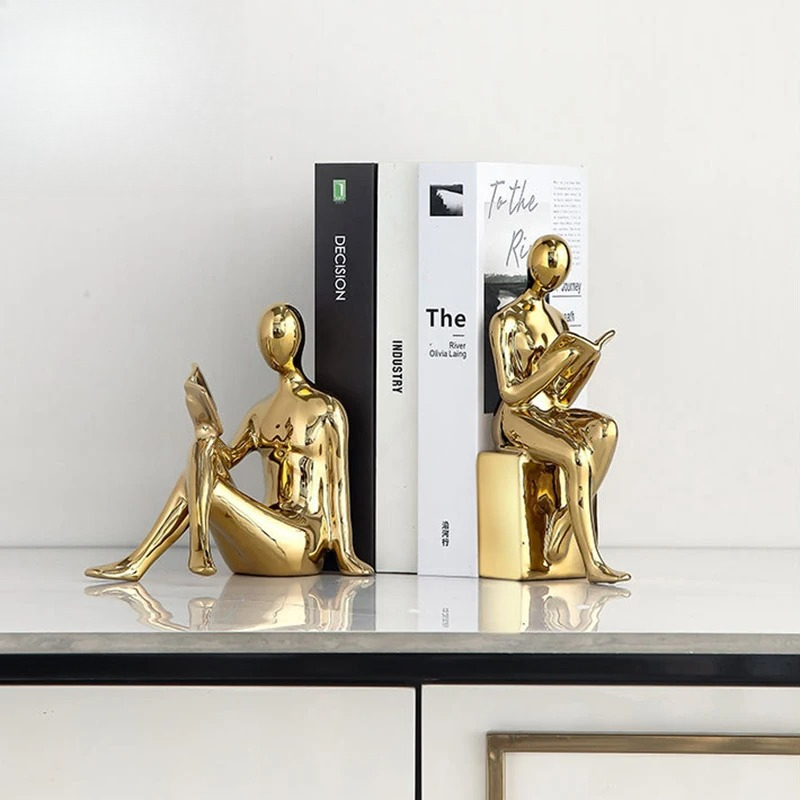 Aesthetic Bookend - Reader Character Ceramic Statue 2pcs Library