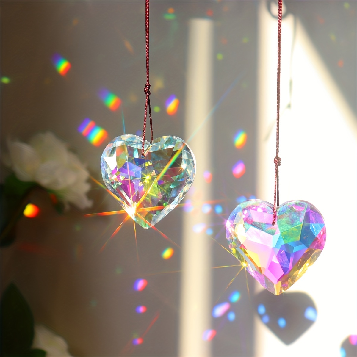 Crystal Sun Catcher - 1pc Crystal Peach Prism Pendant Suncatcher