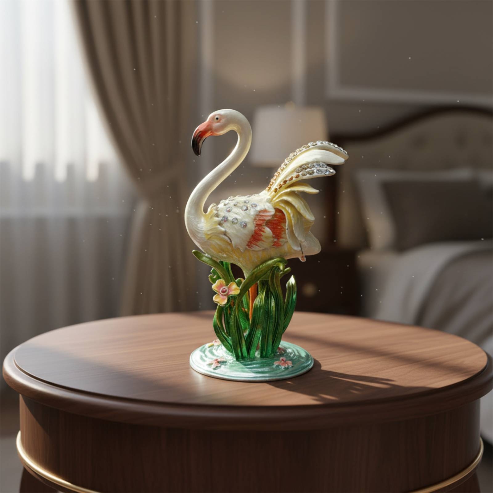 Vanity Home Decor - Metal Flamingo Jewelry Box Jeweled Design