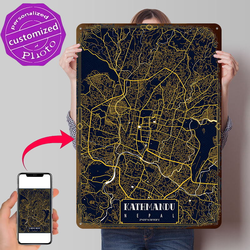 Home Decor Kathmandu - Kathmandu City Map Gold 3D Texture