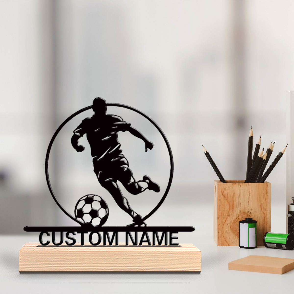 Home Decor Unique Items - Custom Soccer Player Metal Statue with