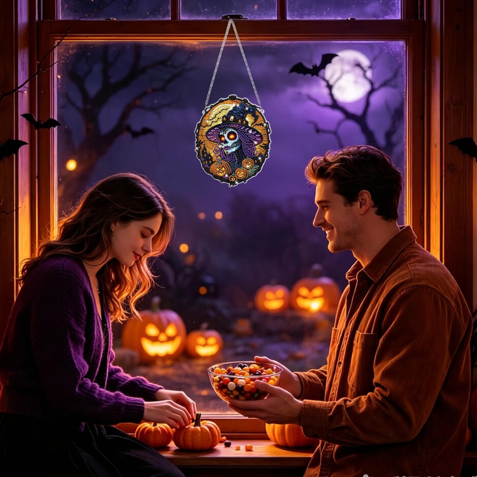 Crystal Sun Catcher - Rhinestone Painting Kit Halloween Witch Crystal
