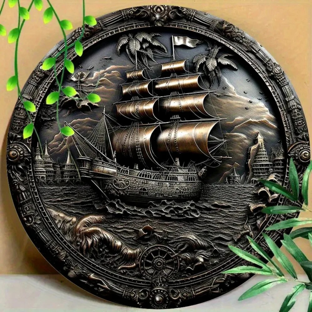 3D Pirate Ship Metal Wall Art: - Home Decor Theme review and price