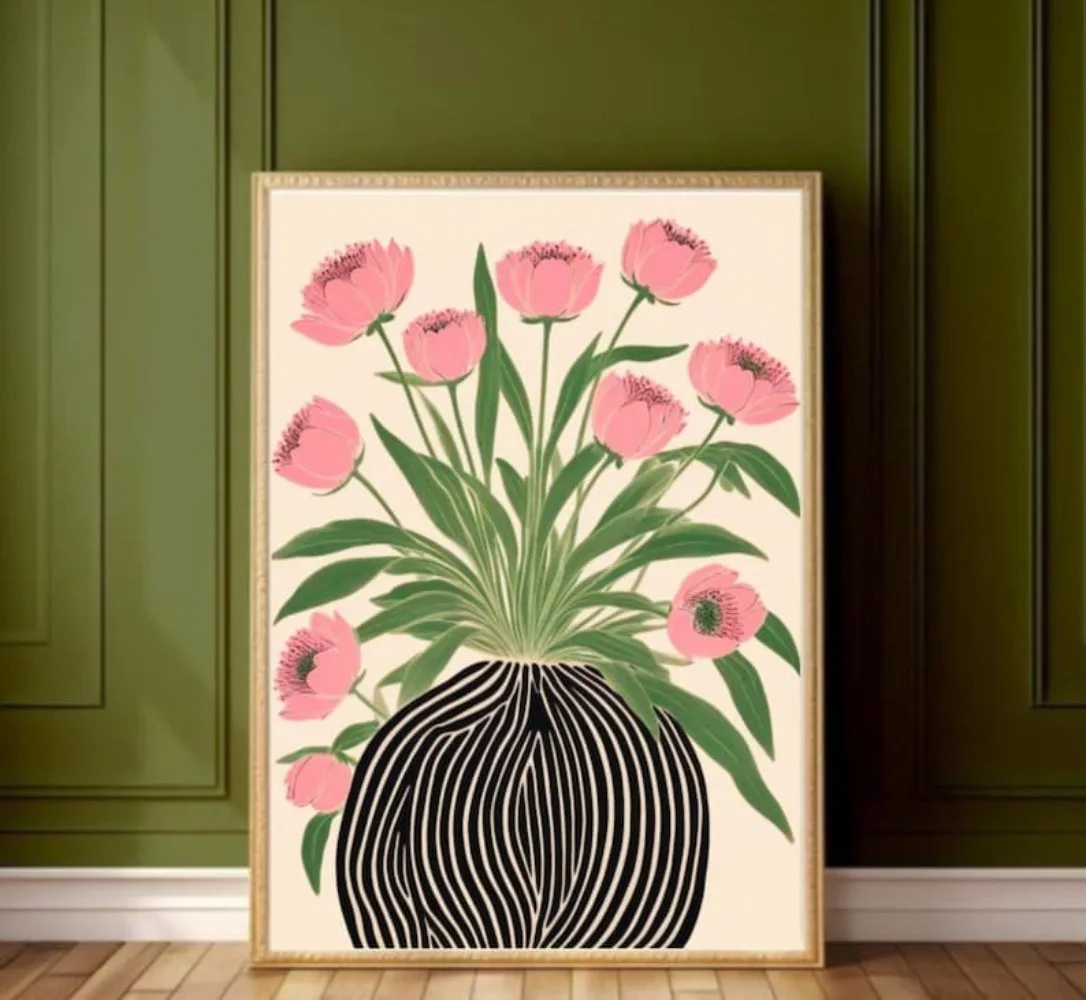 A Frameless Floral Poster,Mati - Home Decor Vase With Flowers review and price