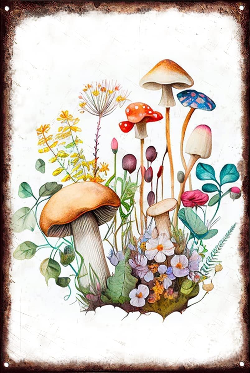 Mushrooms Vintage Metal Tin Si - Home Decor Store review and price