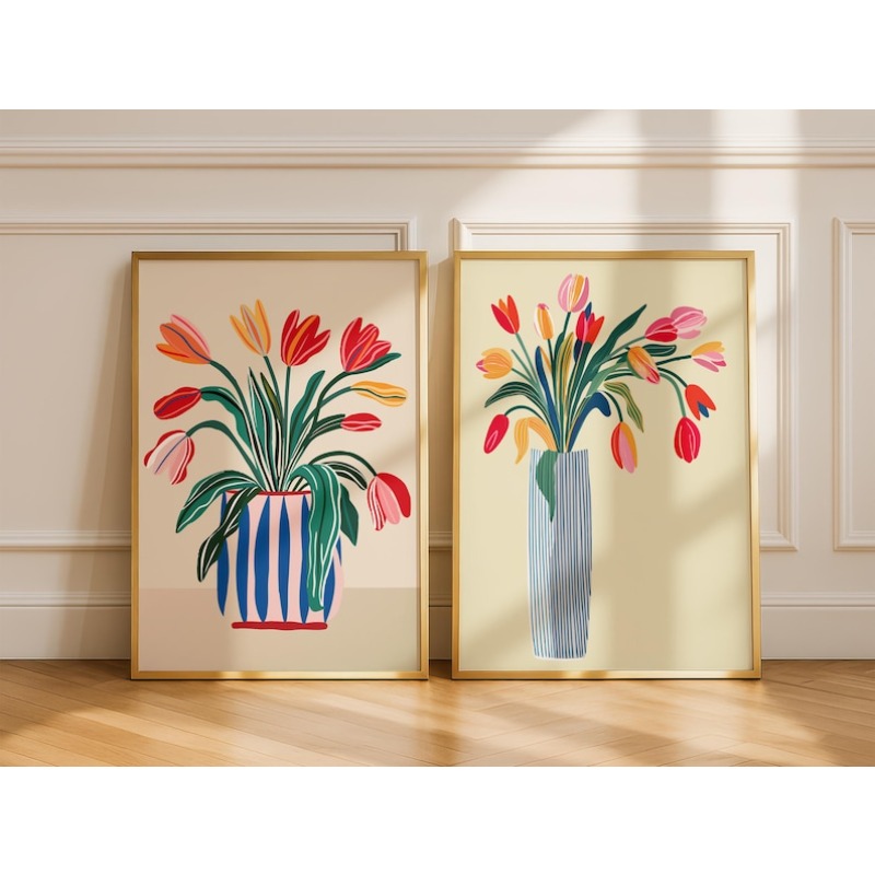 2pcs Tulip Flowers Canvas Wall - Home Decor Vase With Flowers review and price