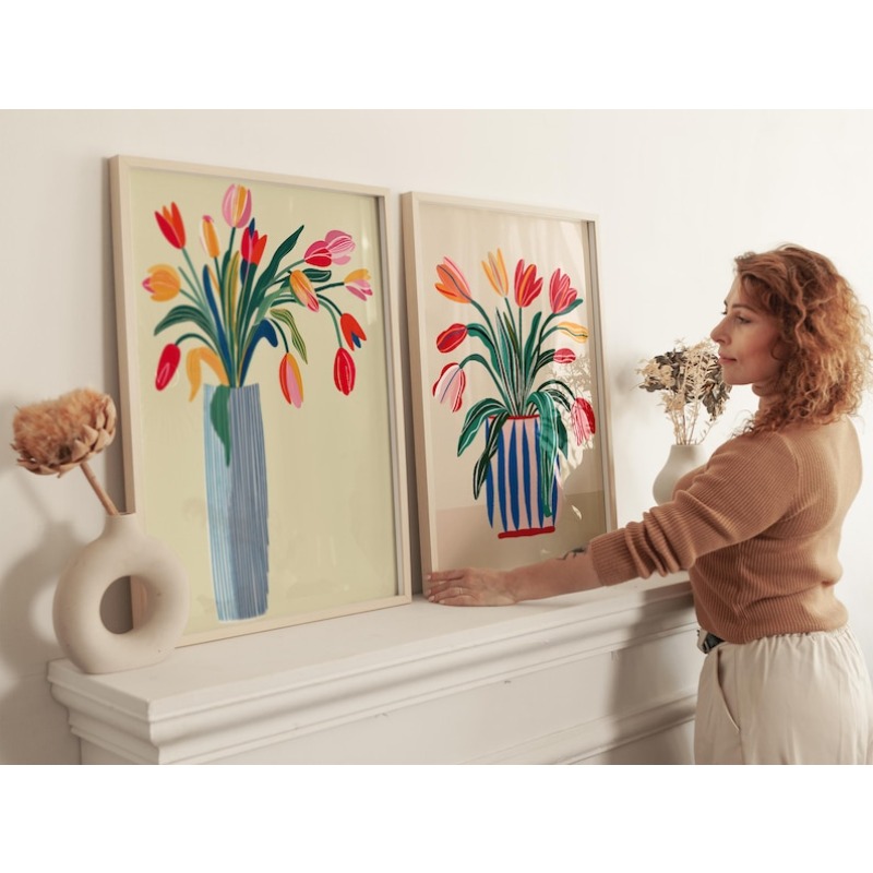 2pcs Tulip Flowers Canvas Wall - Home Decor Vase With Flowers review and price