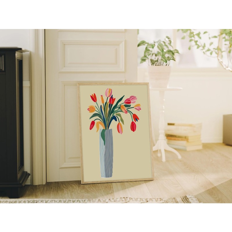 2pcs Tulip Flowers Canvas Wall - Home Decor Vase With Flowers review and price