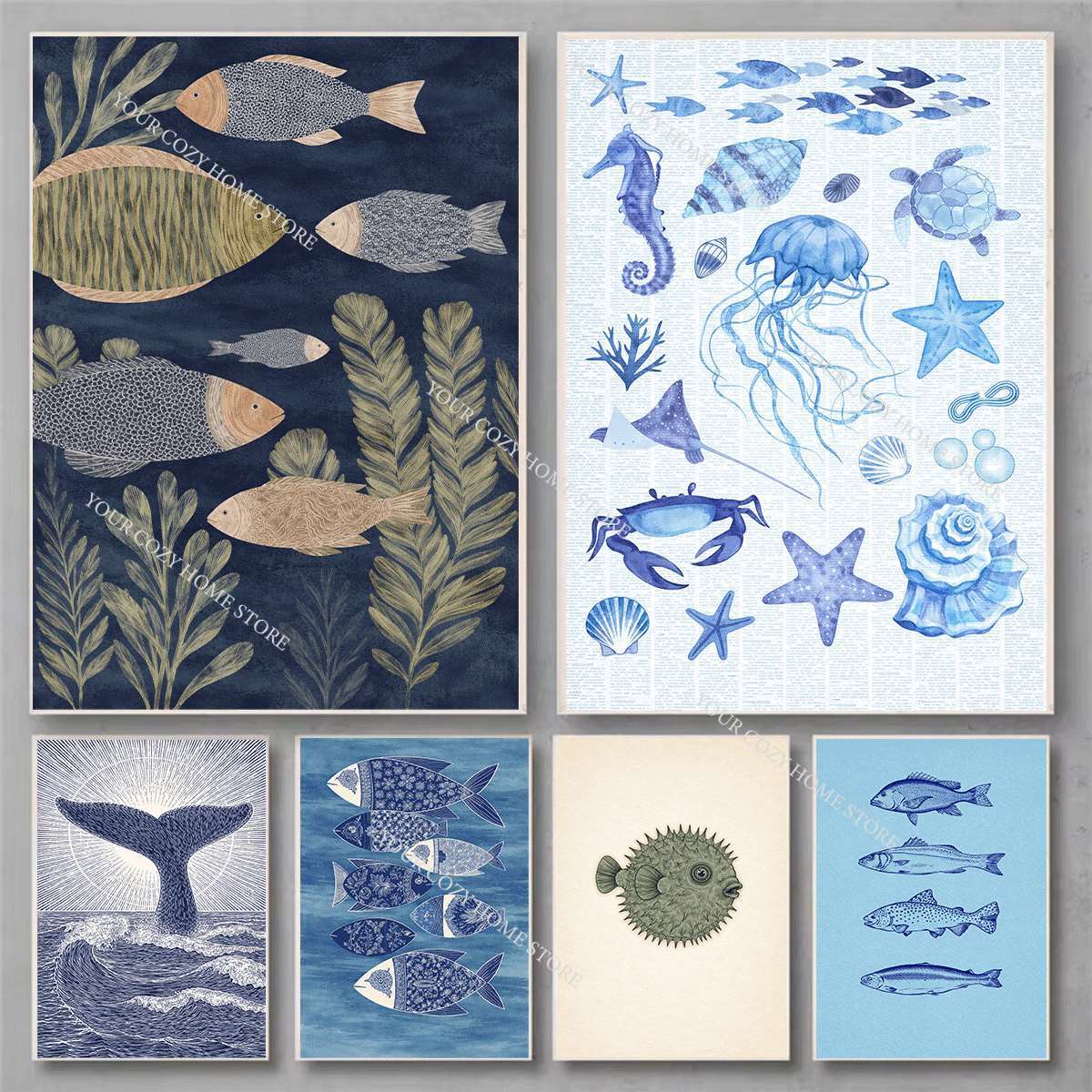Minimalist Nautical Fish and W - Home Decor Theme review and price