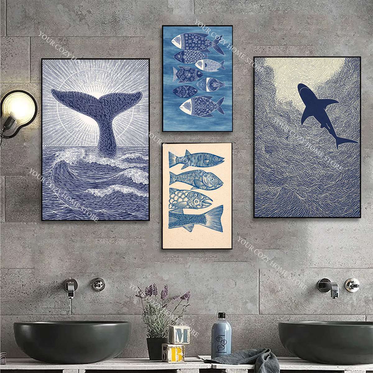 Minimalist Nautical Fish and W - Home Decor Theme review and price