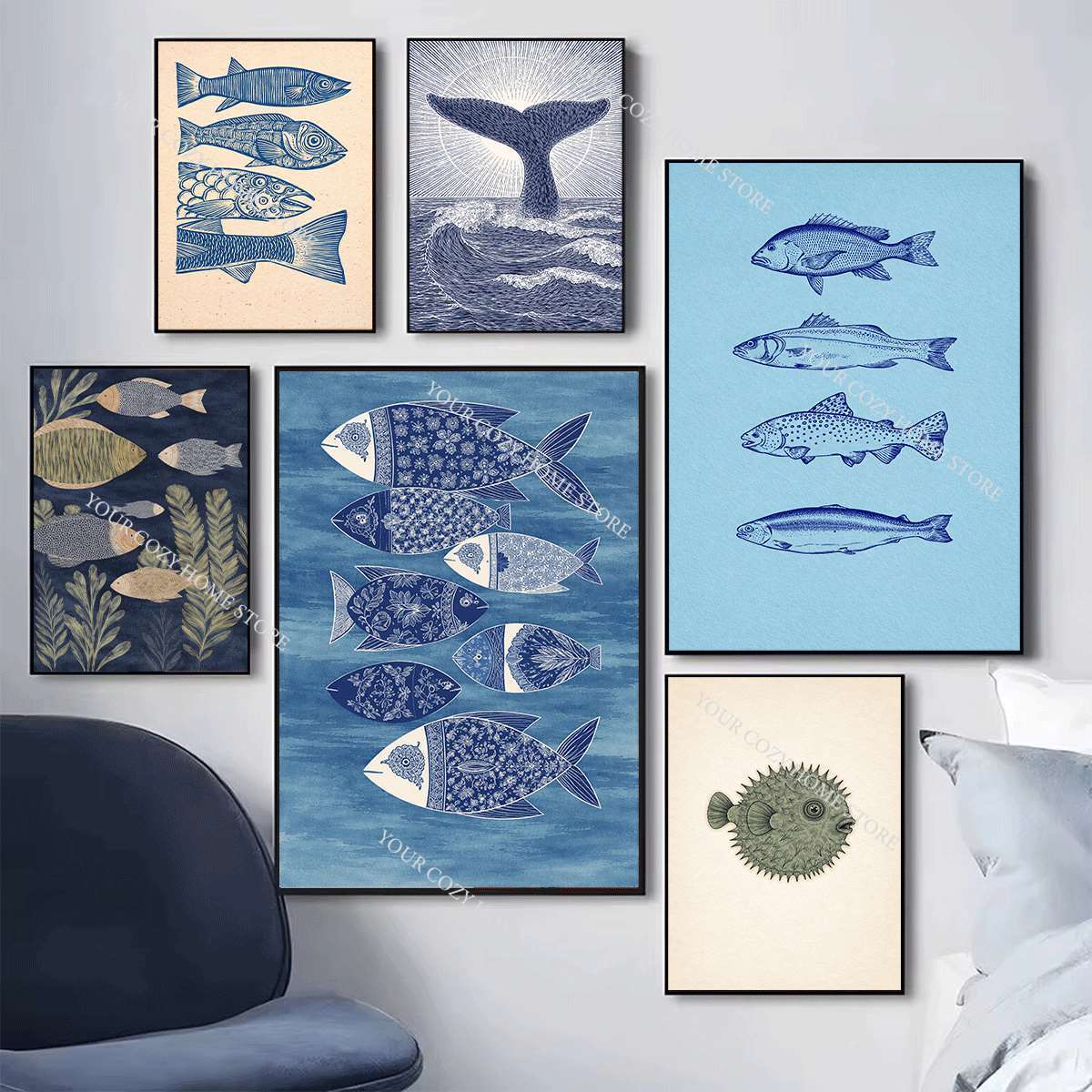 Minimalist Nautical Fish and W - Home Decor Theme review and price